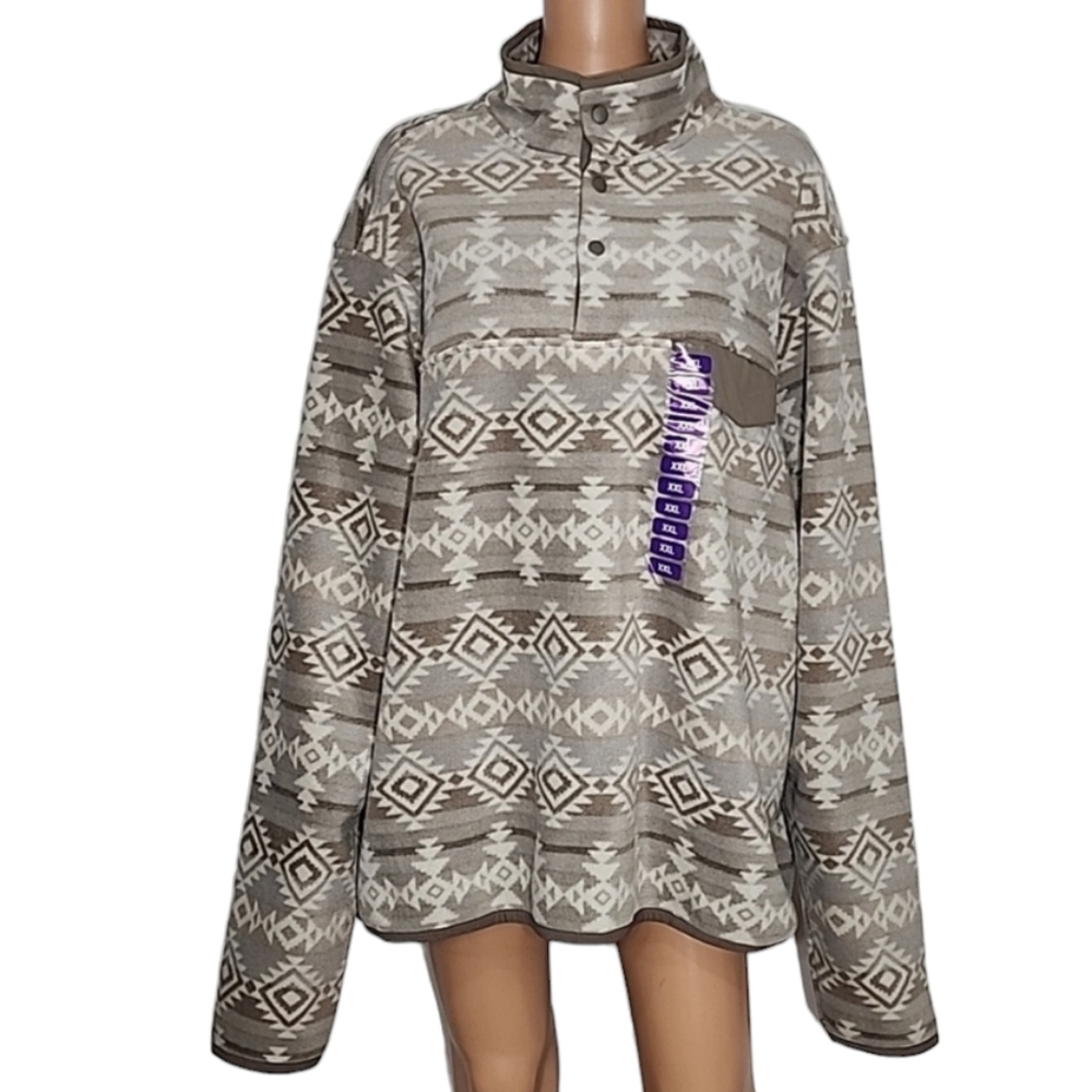 Southern Grit Mens Aztec Southwest Fleece Pullover Sweater Sz‎ XXL 1/4 Snap Gray
